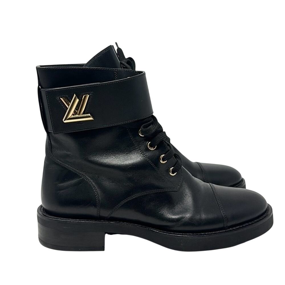 Louis Vuitton Wonderland Ranger Leather Combat Moto Boots Black Size 38